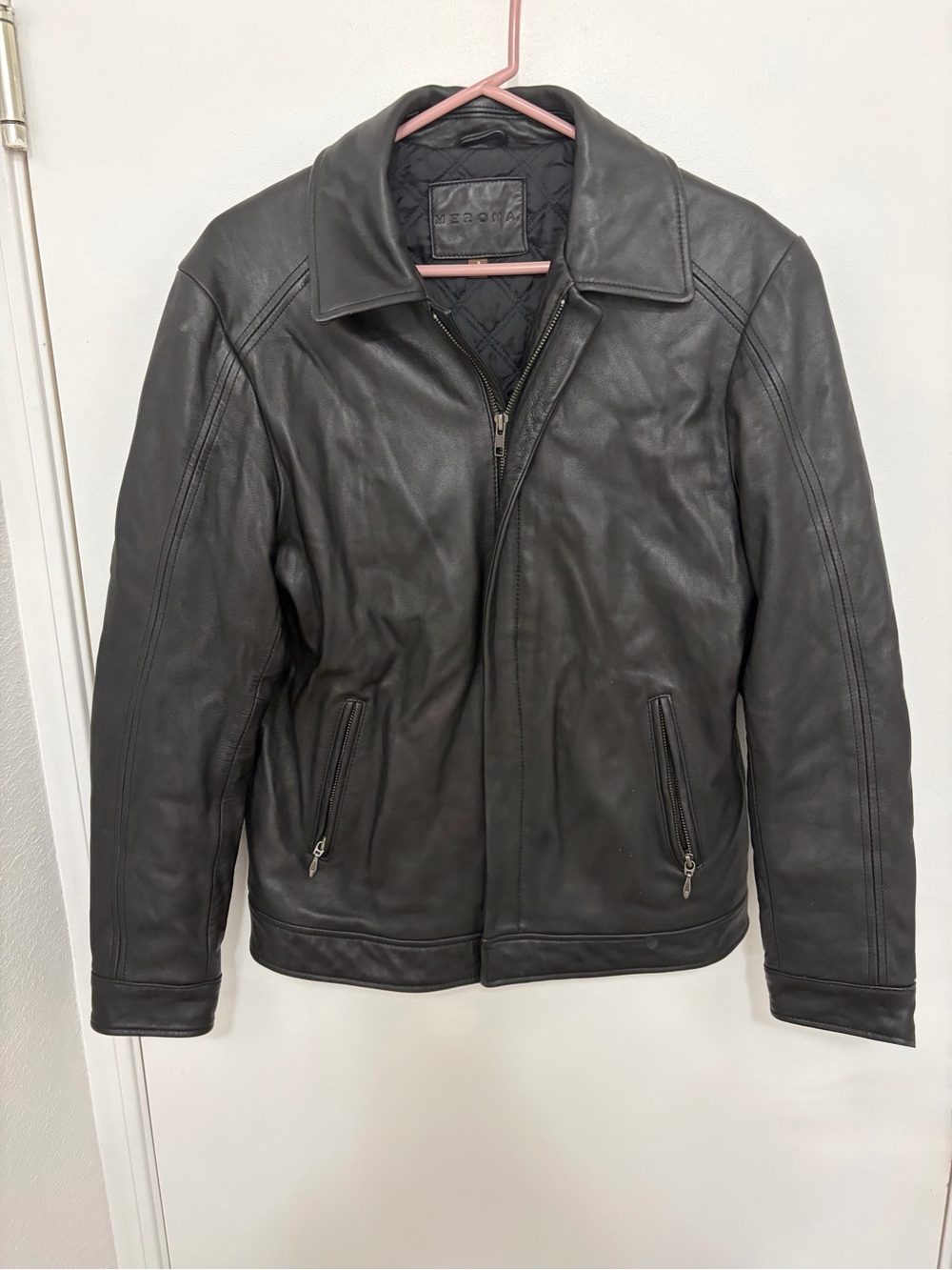 Merona Black Leather Bomber Jacket woman’s S